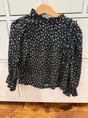 Zara Black Floral Puff-Sleeve Ruffle Top